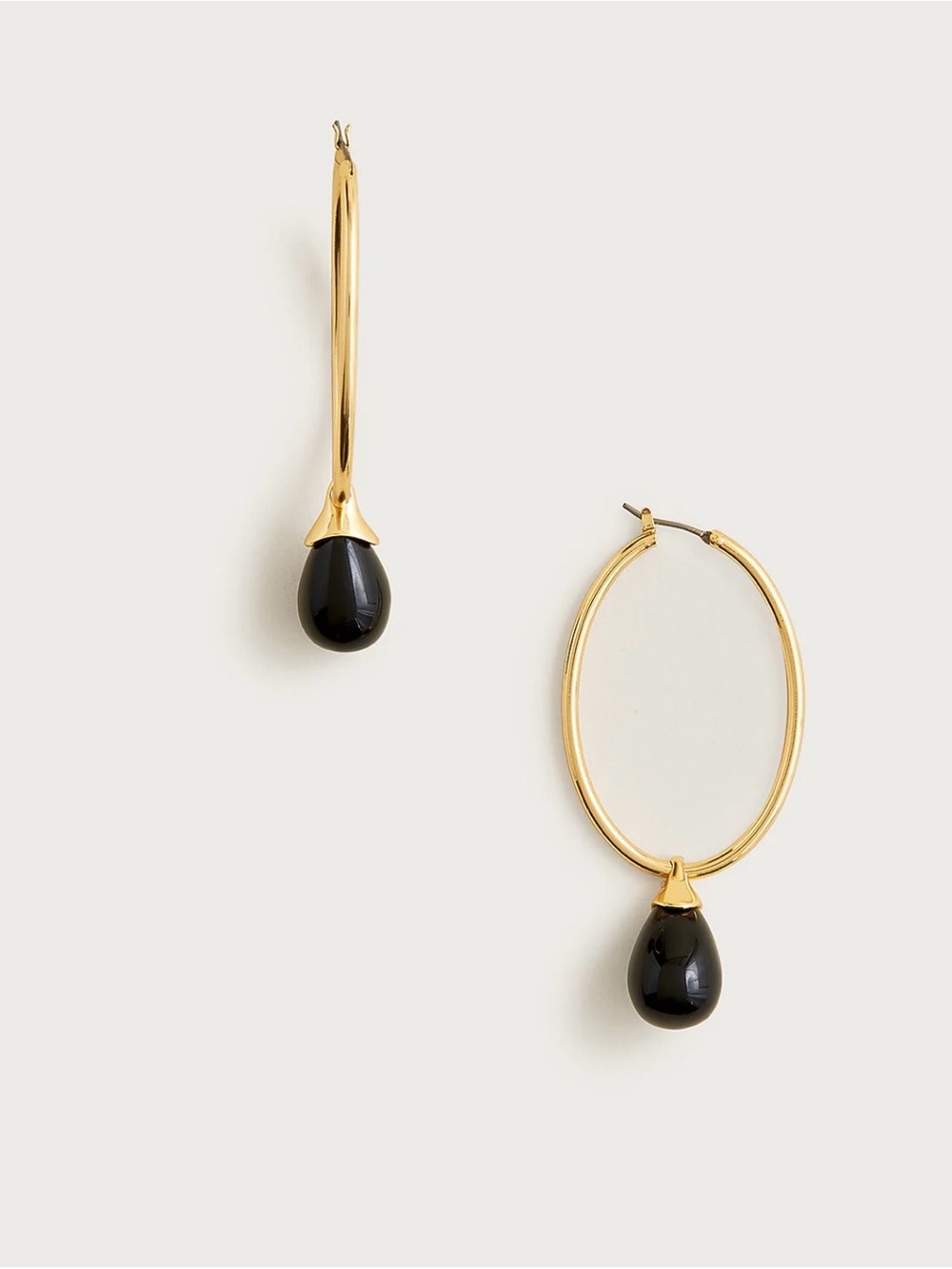 J. Crew Gold Hoop Earrings with Black Teardrop